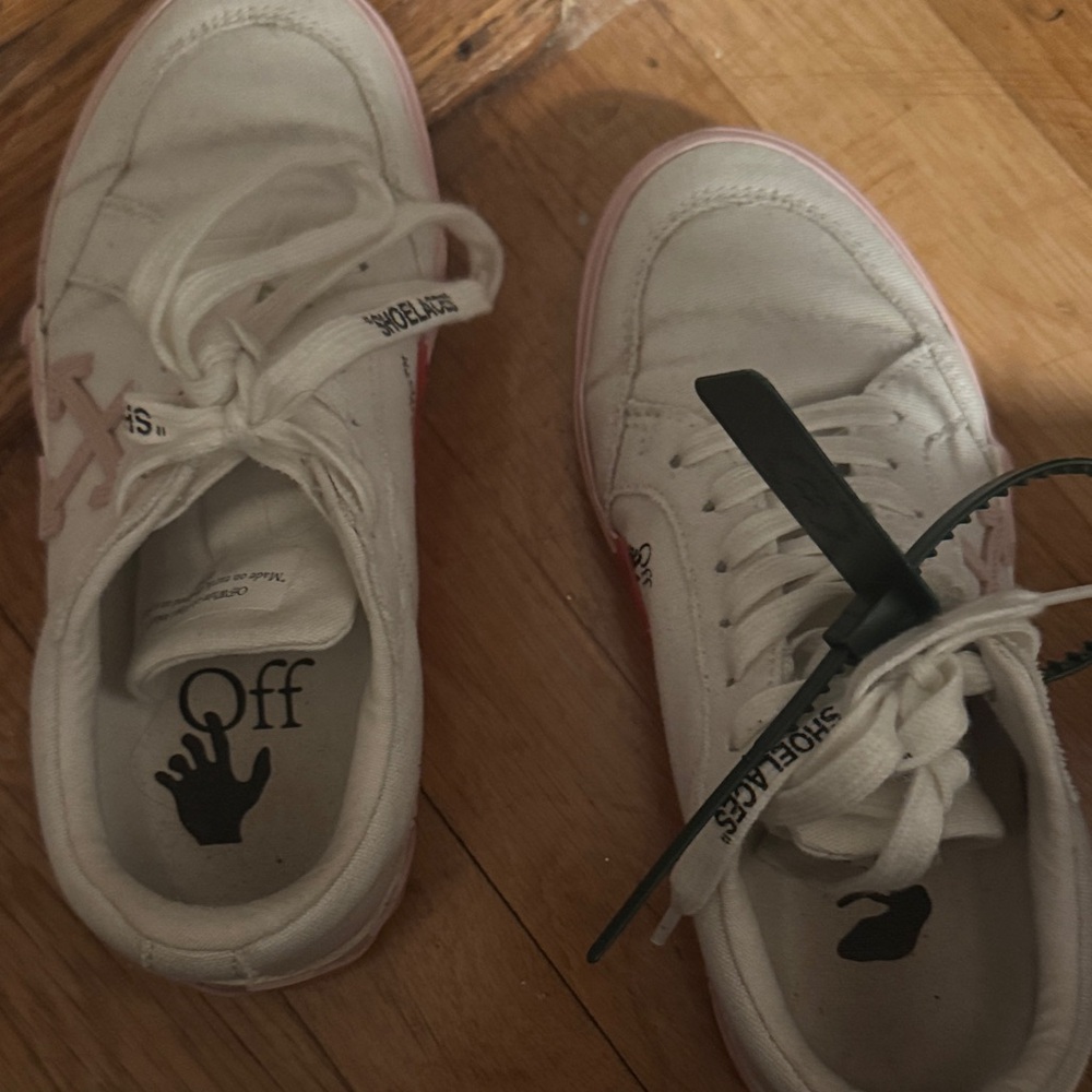 Off-White Cream and Pink Sneakers